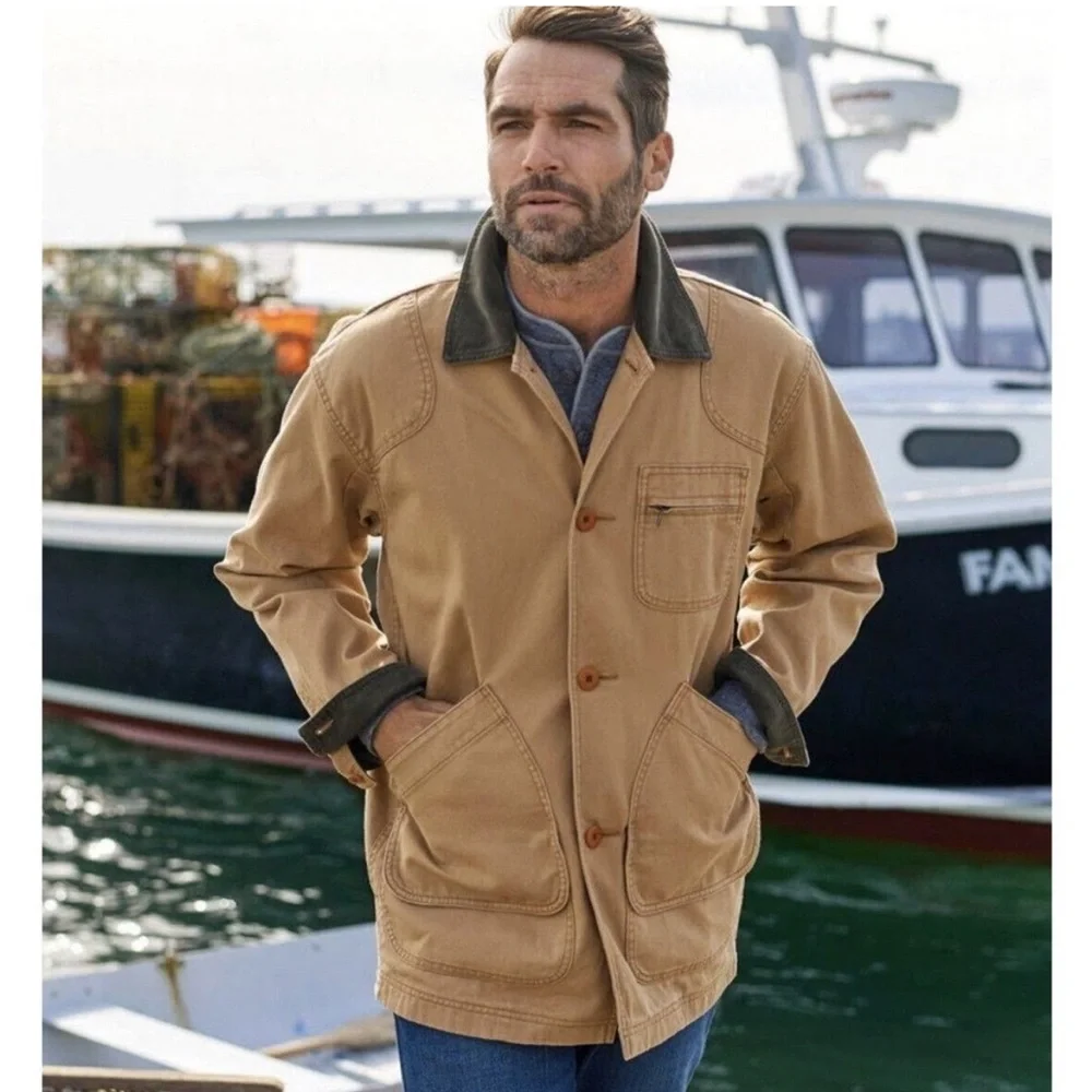 LL Bean vintage field jacket chore coat cotton canvas corduroy collar fall M/L - Picture 11 of 11